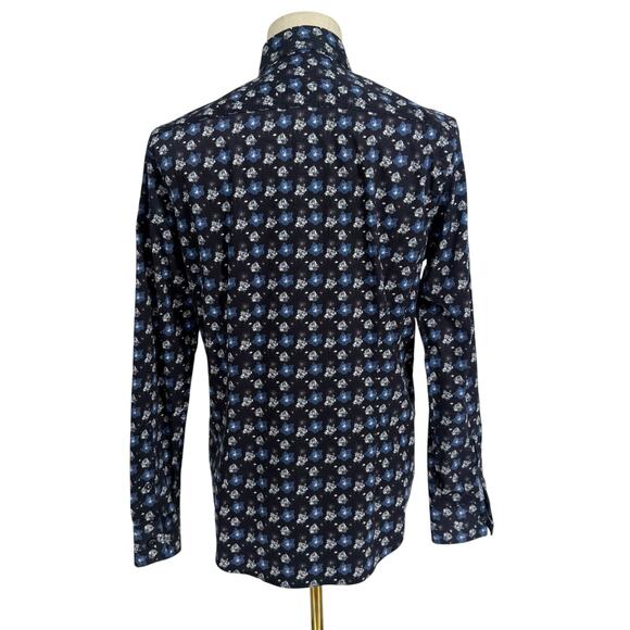 Robert Graham Woven Button Front Long SleeveShirt Black Navy Geometric Print M - Picture 2 of 9
